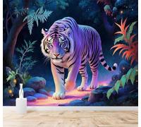 Tzxztt Tigre Blanco Bosque Sendero Iluminado Plantas De Colores Vivos Papel Pintado 3D Seda Texturizada Primera Calidad Neutros Material Ideal Para SalóN Dormitorio-250cm×170cm