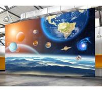 Tzxztt Tridimensional Cosmos Cielo Estrellado Planetas Astronauta Papel Pintado 3D Seda Texturizada Primera Calidad Neutros Material Ideal Para SalóN Dormitorio-350cm×256cm