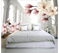 Tzxztt Tridimensional Estético Magnolia Columnas Romanas Espacio Extensión Papel Pintado 3D Seda Texturizada Primera Calidad Neutros Material Ideal Para SalóN Dormitorio-200cm×140cm