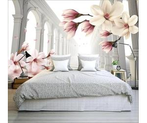 Tzxztt Tridimensional Estético Magnolia Columnas Romanas Espacio Extensión Papel Pintado 3D Seda Texturizada Primera Calidad Neutros Material Ideal Para SalóN Dormitorio-430cm×300cm