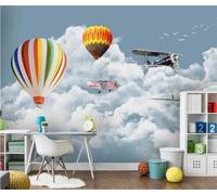 Tzxztt Tridimensional Globos Aerostáticos Nubes Blancas Aviones Pájaros Volando Moderno Papel Pintado 3D Seda Texturizada Primera Calidad Neutros Material Ideal Para SalóN Dormitorio-300cm×210cm