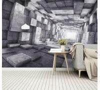 Tzxztt Tridimensional Gris Geométrico Túnel Extensión Espacial Papel Pintado 3D Seda Texturizada Primera Calidad Neutros Material Ideal Para SalóN Dormitorio-400cm×280cm