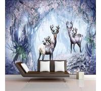 Tzxztt Tridimensional Rosa Flores Bosque Ciervo Moderno Papel Pintado 3D Seda Texturizada Primera Calidad Neutros Material Ideal Para SalóN Dormitorio-200cm×140cm