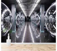 Tzxztt Tridimensional Túnel Extensión Del Espacio Esferas Reflectantes Lámparas Metálicas Papel Pintado 3D Seda Texturizada Primera Calidad Neutros Material Ideal Para SalóN Dormitorio-150cm×105cm