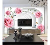 Tzxztt Tridimensional Túnel Mariposas Rosa Flores Moderno Papel Pintado 3D Seda Texturizada Primera Calidad Neutros Material Ideal Para SalóN Dormitorio-250cm×170cm