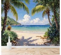 Tzxztt Tropical Palmeras Playa Mar Azul Paisaje De Montaña Papel Pintado 3D Seda Texturizada Primera Calidad Neutros Material Ideal Para SalóN Dormitorio-400cm×280cm