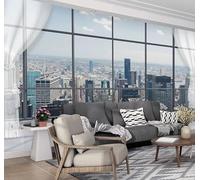 Tzxztt Ventana Tridimensional Arquitectura Urbana Cielo Extensión Espacial Papel Pintado 3D Seda Texturizada Primera Calidad Neutros Material Ideal Para SalóN Dormitorio-150cm×105cm