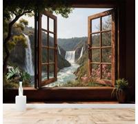 Tzxztt Vista Aérea De Una Cascada Un Río Y Un Paisaje Montañoso Con La Ventana Abierta Papel Pintado 3D Seda Texturizada Primera Calidad Neutros Material Ideal Para SalóN Dormitorio-400cm×280cm