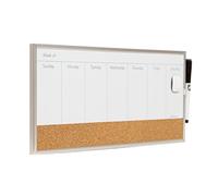 U Brands magnético borrado en seco/de corcho calendario semanal, 18 x 7,5 pulgadas, marco aluminio plateado