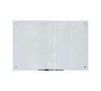 U Brands pizarra de cristal de borrado en seco, 89 x 58 cm, superficie blanca con arandelas plateadas, sin marco, incluye un rotulador para cristal con borrador