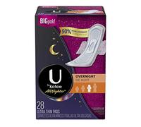 U by Kotex AllNighter - Almohadillas de noche ultra finas con alas, sin fragancia, 28 unidades