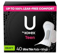U by Kotex Almohadillas ultrafinas con alas para adolescentes, gran absorción, 40 unidades