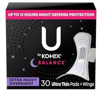 U by Kotex Balance - Almohadillas ultradelgadas con alas, absorción extra pesada, 30 unidades (el embalaje puede variar)