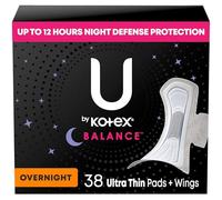 U by Kotex Balance - Almohadillas ultrafinas con alas, absorción nocturna, 38 unidades