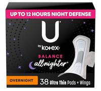 U by Kotex Balance Overnight Pads con alas, ultrafinas, 38 unidades