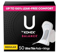 U by Kotex Balance - Almohadillas ultrafinas con alas, absorción regular, 50 unidades (el embalaje puede variar)