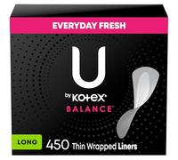 U by Kotex Balance Daily Wrap Panty Liners, absorción ligera, largo, 450 unidades (5 paquetes de 90) (el embalaje puede variar)