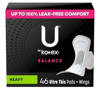 U by Kotex Balance Ultra Thin Pads con alas, gran absorción, 46 unidades (el embalaje puede variar)