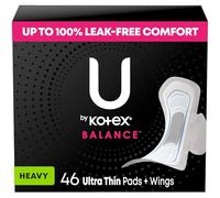 U by Kotex Balance Ultra Thin Pads con alas, gran absorción, 46 unidades (el embalaje puede variar)