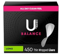 U by Kotex Barely There Liners, absorción de luz, largo, sin fragancia, 5 paquetes de 90 (450 forros en total)