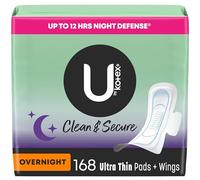 U by Kotex Clean & Secure - Almohadillas ultradelgadas con alas, 168 unidades (6 paquetes de 28) (el embalaje puede variar)