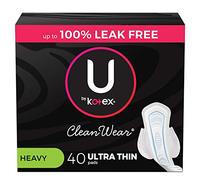 U by Kotex CleanWear Ultra Thin Femenine Pads con alas, absorción pesada, 40 unidades