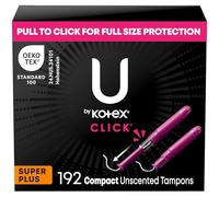 U by Kotex Click Compact Tampones, Super Plus Absorción, sin perfume, 192 unidades (6 paquetes de 32) (el embalaje puede variar)