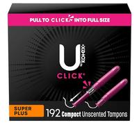 U by Kotex Click Compact Tampones, Super Plus Absorción, sin perfume, 192 unidades (6 paquetes de 32) (el embalaje puede variar)