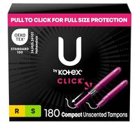 U by Kotex Click Multipack tampones, compactos, regular/súper absorción, sin perfume, 180 unidades (6 paquetes de 30) (el embalaje puede variar)