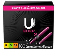 U by Kotex Click Multipack Tampones, compactos, Regular/Super/Super Plus Absorbencia, sin perfume, 180 unidades (6 paquetes de 30)