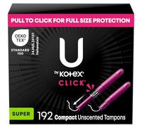 U by Kotex Click - Tampones compactos, superabsorbencia, sin perfume, 192 unidades (6 paquetes de 32) (el embalaje puede variar)