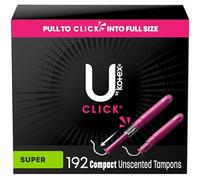 U by Kotex Click - Tampones compactos, superabsorbencia, sin perfume, 192 unidades (6 paquetes de 32) (el embalaje puede variar)