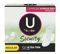 U by Kotex Compresas femeninas ultrafinas con alas, absorción regular, sin perfume, 36 unidades