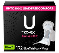 U by Kotex Security Ultra Thin Feminine Pads with Wings, Heavy Absorbency, Unscented, 192 Count (6 Packs of 32) (Packaging May Vary)