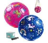 U&C Planet 2 Pack Tamaño 2 Balón de fútbol para niños de 1 a 6 años Balón de fútbol con 1 Bomba Manual y Bolsa de Malla Juguete para Jugar en Interiores y Exteriores Regalo para niños pequeños
