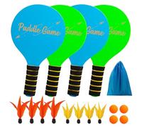 U&C Planet Raquetas de bádminton para niños Beach Bat&Ball Juego de pádel para niños Pádel de Madera (Verde Claro y Azul)