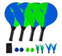 U&C Planet Raquetas de bádminton para niños Beach Bat&Ball Juego de pádel para niños Pádel de Madera (Azul y Verde 2)