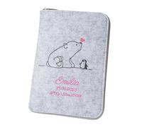 U-Heft Funda 'Oso Polar & Penguin' DIN A5 personalizable de fieltro (color y bordado a elegir) - Funda para cuaderno de examen infantil y cartilla de vacunación - Organizador - Regalo para futuras