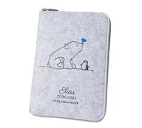 U-Heft Funda 'Oso Polar & Penguin' DIN A5 personalizable de fieltro (color y bordado a elegir) - Funda para cuaderno de examen infantil y cartilla de vacunación - Organizador - Regalo para futuras