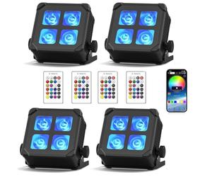 U`King 4PCS 4x10W Batería Par LED Impermeable, RGBWA UV IP65 Luz de Escenario Exterior con Control Remoto, Admite APP, IR, Inalámbrico de 2.4 GHz para Días Lluviosos Piscinas Bodas Discoteca