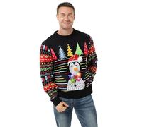 U LOOK UGLY TODAY Jersey de Navidad con capucha de punto divertido para hombres con un reno elfo y un árbol de Navidad, sudadera festiva unisex para Navidad, Oh Snow Posh Penguin, M