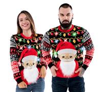 U LOOK UGLY TODAY Jersey de Navidad Con Luz LED Para Hombre - Suéter de Punto Feo y Divertido Con Lámpara LED - Motivos Navideños Para Fiesta - Weihnachtsmann-Glanz, L