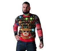 U LOOK UGLY TODAY Jersey de Navidad Con Luz LED Para Hombre - Suéter de Punto Feo y Divertido Con Lámpara LED, Motivos Navideños Para Fiesta, Rudy Erleuchtet, XL