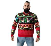 U LOOK UGLY TODAY Jersey de Navidad para hombre con luz LED, divertido, suéter de punto feo, suéter de Navidad con lámpara LED, A Little Llama Goes A Long Way, M
