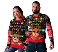 U LOOK UGLY TODAY Jersey de Navidad para hombre y mujer, unisex, luz LED, divertido, suéter feo de Navidad, suéter de punto con lámpara LED para fiesta de Navidad, Rudy Iluminado, L