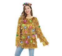 U LOOK UGLY TODAY Jersey de Navidad unisex para hombre y mujer, feo, divertido, LED, luminoso, de Navidad, suéter de punto para Navidad, Tinsel Tassel Takeove, XXL