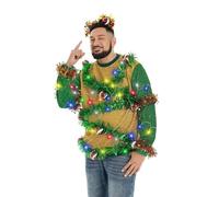 U LOOK UGLY TODAY Jersey navideño para hombre, mujer y unisex con luz LED, divertido suéter de punto con lámpara LED para fiesta navideña, M