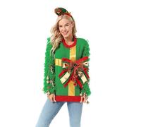 U LOOK UGLY TODAY Sudadera de Navidad unisex para mujer y hombre,divertida sudadera con capucha de punto navideño con elfo Ren y árbol de Navidad,sudadera festiva unisex,The Gift That Keeps