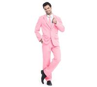 U LOOK UGLY TODAY Traje de fiesta para hombre, disfraz de Navidad, moderno, corte normal, traje festivo, traje de fiesta, monocolor, rosa claro, L