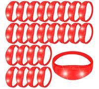 U-MOJOK Paquete de 48 pulseras de luz roja activadas por sonido, pulseras de control de música para premios de juegos rave, carnaval, conciertos, eventos nocturnos, 4 de julio, Halloween, Navidad